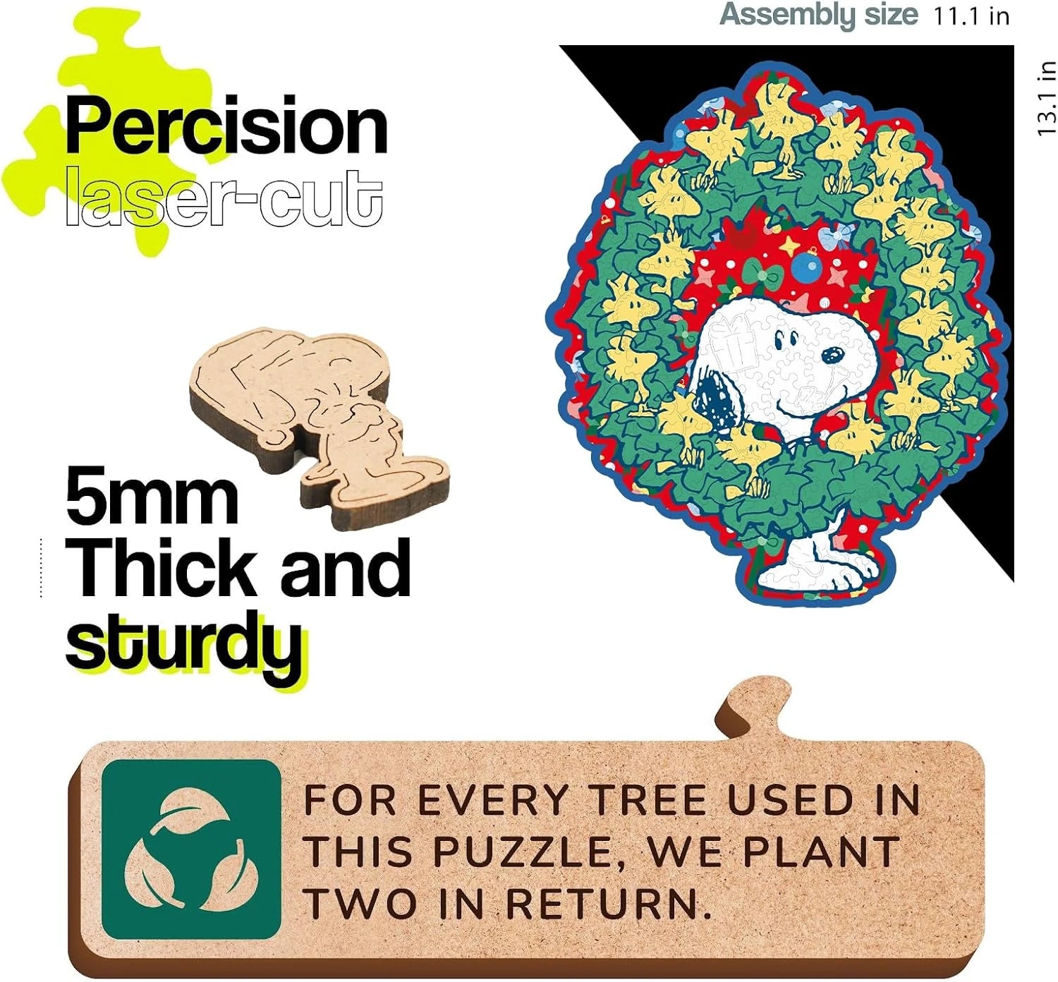 Snoopy wooden puzzle with 5mm laser-cut construction